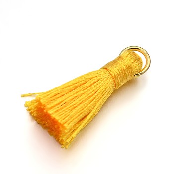 Nylon Tassel Pendant Decorations, with Golden Tone Iron Findings, Gold, 27~30x15mm, Jump Ring: 4mm, Hole: 4x2mm, 10pcs/bag