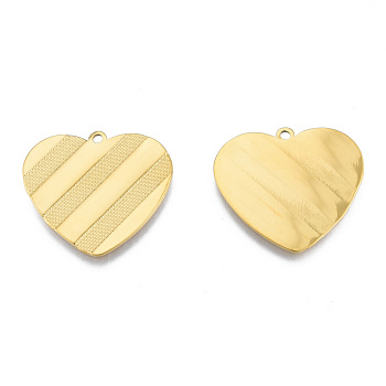 Ion Plating(IP) 304 Stainless Steel Pendants, Heart, Real 18K Gold Plated, 24.5x27x1mm, Hole: 1.6mm