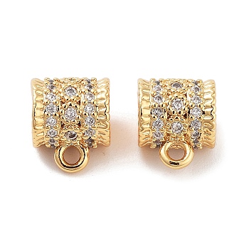 Brass Micro Pave Clear Cubic Zirconia Tube Bails, Column, Real 18K Gold Plated, 9x7.5x6.5mm, Hole: 1.5mm