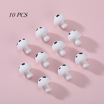 10Pcs Mushroom Silicone Focal Beads, Chewing Beads  For Teethers, DIY Nursing Necklaces Making, White, 18mm, Hole: 2mm