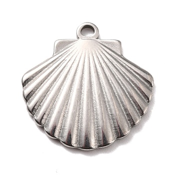 304 Stainless Steel Pendants, Textured, Shell, Stainless Steel Color, 20.5x20x2mm, Hole: 1.6mm