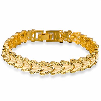 Women's Brass Link Chains Bracelets, with Watch Band Clasps, Heart, Golden, 7-1/4x1/4 inch(18.5x0.8cm)