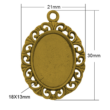 Tibetan Style Pendant Cabochon Settings, Cadmium Free & Lead Free, Oval, Antique Golden, 30x21x2mm, Hole: 2mm, Tray: 18x13mm
