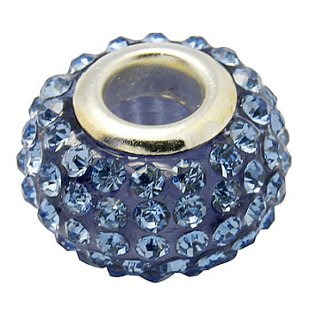 Resin Rhinestone Beads, with Silver Color Brass Double Cores, Grade A, Rondelle, Light Sapphire, 10x7mm, Hole: 2.5mm