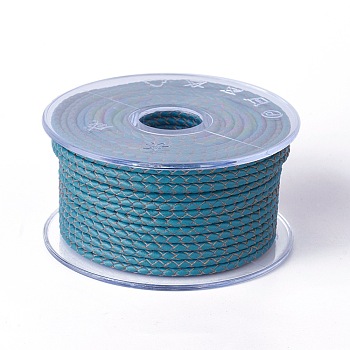 Braided Cowhide Cord, Leather Jewelry Cord, Jewelry DIY Making Material, Medium Turquoise, 3mm, about 5.46 yards(5m)/roll