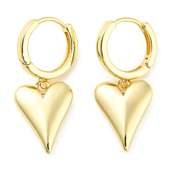 Rack Plating Brass Heart Dangle Hoop Earrings, Lead Free & Cadmium Free, Real 18K Gold Plated, 32x13.5mm