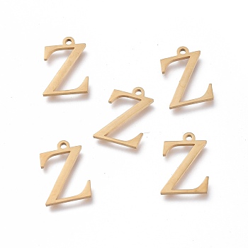 304 Stainless Steel Charms, Greek Alphabet, Golden, Letter.Z, 14x9.5x1mm, Hole: 1.2mm