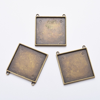 Tibetan Style Pendant Cabochon Settings, Square, Antique Bronze, Lead Free, Cadmium Free and Nickel Free, 49mm long, 49mm wide, 2mm thick, hole: 3.5mm