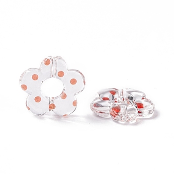 Transparent Acrylic Beads, Flower with Polka Dot Pattern, Clear, Orange, 19x19.5x3.5mm, Hole: 1.6mm
