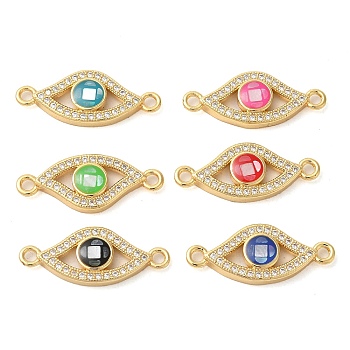 Rack Plating Brass Micro Pave Clear Cubic Zirconia Eye Connector Charms, with Shell & Enamel, Real 18K Gold Plated, Long-Lasting Plated, Lead Free & Cadmium Free, Mixed Color, 10x24x3mm, Hole: 2mm