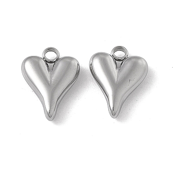 201 Stainless Steel Pendants, Heart Charm, Stainless Steel Color, 13.5x10x3mm, Hole: 2mm
