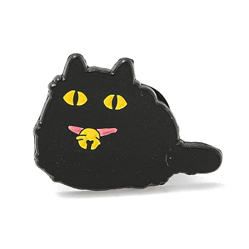 Cartoon Cat Enamel Pins, Black Alloy Badge for Women, Bell, 18.5x25.6x1.4mm