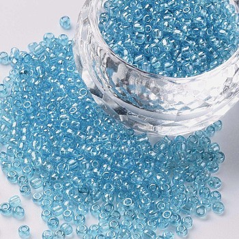 Glass Seed Beads, Trans. Colours Lustered, Round, Light Cyan, 2mm, Hole: 1mm, 30000pcs/pound