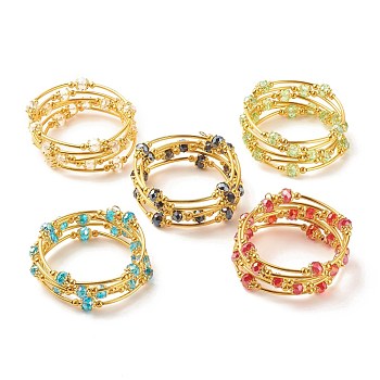 Bling Glass Beaded Wrap Bracelet, Layered Wrap Bracelet for Women, Golden, Mixed Color, Inner Diameter: 2-1/8 inch(5.45cm)