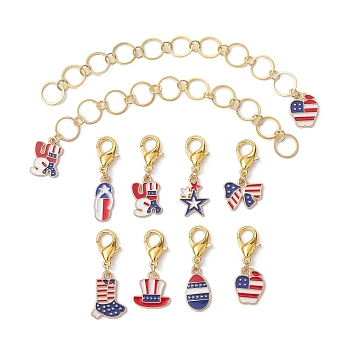 10Pcs USA Flag Element Apple/Star/Bowknot Alloy Enamel Knitting Row Counter Chains & Locking Stitch Markers Kits, Colorful, 30~135mm