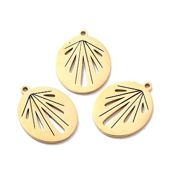 Ion Plating(IP) 316 Surgical Stainless Steel Pendants, Hollow, Oval, Golden, 16.5x13x1mm, Hole: 1mm