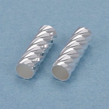 Brass Tube Beads, Long-Lasting Plated, Faceted Tube, 925 Sterling Silver Plated, 12x4mm, Hole: 3mm