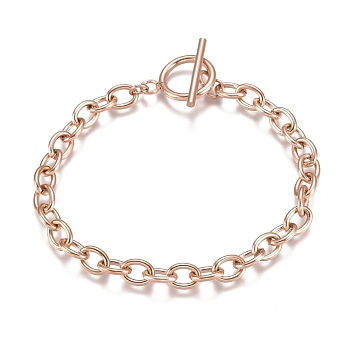 Unisex 304 Stainless Steel Cable Chain Bracelets, with Toggle Clasps, Rose Gold, 7-5/8 inch(19.4cm), 5mm