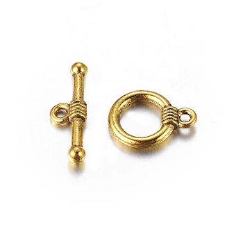 Tibetan Style Alloy Toggle Clasps, Lead Free and Cadmium Free, Antique Golden, 15x11mm, Hole: 2mm