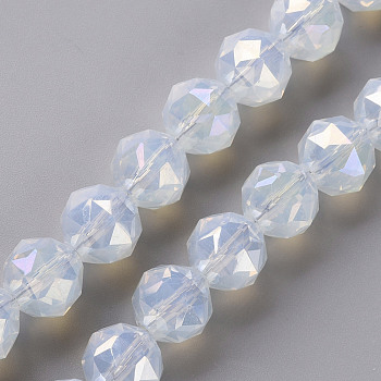 Electroplate Glass Beads Strands, AB Color Plated, Imitation Jade Glass, Faceted, Round, Creamy White, 10x9.5mm, Hole: 1.2mm, about 60pcs/strand, 21.65 inch~22.05 inch(55cm~56cm)