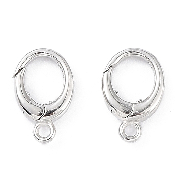 Anti-Tarnish Rhodium Plated 925 Sterling Silver Spring Gate Rings, Oval, Platinum, 12x7.5x2.5mm, Hole: 1.4mm