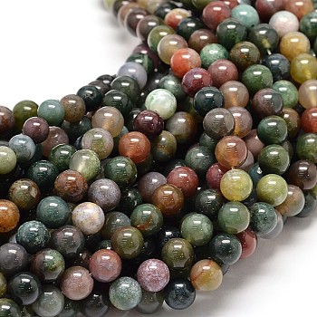 Natural Indian Agate Round Bead Strands, 6mm, Hole: 1mm, about 62pcs/strand, 15.5 inch