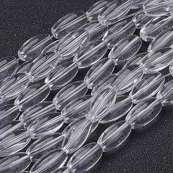 Glass Beads Strands, Rice, Elongated Oval Beads, Clear, 12x6mm, Hole: 0.8mm, about 28pcs/strand, 13 inch