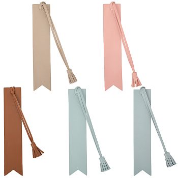 5Pcs 5 Colors PU Leather Tassel Bookmark, Mixed Color, 370mm, 1pc/color