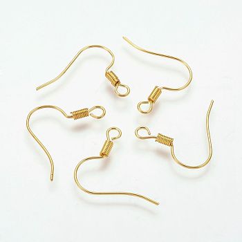 Brass Earring Hooks, Ear Wire, with Horizontal Loop, Nickel Free, Golden, 17mm, Hole: 1.5mm, 21 Gauge, Pin: 0.7mm