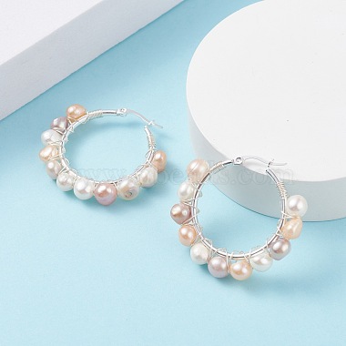 Boucles d'oreilles créoles perlées enveloppées de fil de perles naturelles pour femmes(EJEW-JE04759-02)-2