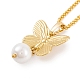 Butterfly Rack Plating Brass ABS Pearl Pendant Necklaces(NJEW-S423-03G)-1