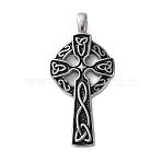 304 Stainless Steel Enamel Pendants, Cross with Trinity Knot Charm, Stainless Steel Color, 64x30x5mm, Hole: 6.8x3.7mm(STAS-G346-45P)