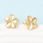Flower Brass Stud Earrings Findings, with 925 Sterling Silver Needle, with Loop, Real 18K Gold Plated, 11x10mm, Hole: 1.4mm, Pin: 0.7x12mm(KK-K374-26G)