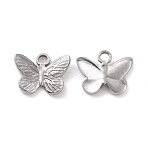 Non-Tarnish 304 Stainless Steel Charms, Butterfly, Stainless Steel Color, 12x15x3mm, Hole: 2mm(STAS-C059-04P)