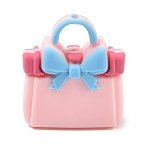Silicone Focal Beads, Pink, Handbag with Bowknot, 27x25x13mm, Hole: 3mm(SL-CBAE849-02F)