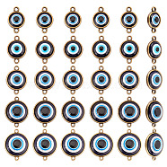 ARRICRAFT 30Pcs 5 Style Plastic Connector Charms, with Alloy Findings, Flat Round with Dark Blue Evil Eye, Antique Bronze, 19.5~29x12.5~22.5x4~5mm, Hole: 1.8~2mm, 6pcs/style(FIND-AR0002-83AB)