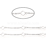 Brass Cable Chain, Long-Lasting Plated, Soldered, with Spool, Textured Rhombus, Real Platinum Plated, 2x1.5x0.3mm, about 32.8 Feet(10m)/roll(CHC-G011-04P)