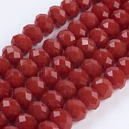 Opaque Glass Beads Strands, Faceted, Rondelle, Red, 8x6mm, Hole: 1~1.5mm, about 70~72pcs/strand, 16.9~17.3 inch(43~44cm)(EGLA-F122-8x6mm-NC05)