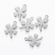304 Stainless Steel Charms, Four Leaf Clover, Stainless Steel Color, 13.5x10x0.6mm, Hole: 1mm(X-STAS-H420-25P)