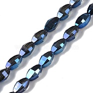 Electroplate Glass Beads Strands, Full Rainbow Plated, Faceted, Oval, Marine Blue, 9.5x5.5mm, Hole: 1.2mm, about 60pcs/strand, 22.05''(56cm)(GLAA-Q101-03A-FR01)