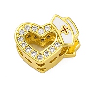 Rack Plating Brass Micro Pave Cubic Zirconia Beads with Enamel, Long-Lasting Plated, Cadmium Free & Lead Free, Heart, Real 18K Gold Plated, 12x15x8mm, Hole: 4.5mm(KK-Z081-10)