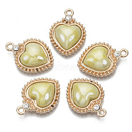 Porcelain Pendants, with Light Gold Plated Brass Findings and Crystal Rhinestone, Heart, Aquamarine, 23x16x5mm, Hole: 1.8mm(KK-N235-038E)