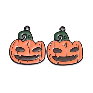 Halloween Alloy Enamel Pendant, Pumpkin Jack-O'-Lantern, Electrophoresis Black, 22.5x19.5x1mm, Hole: 1.5mm(ENAM-B047-04EB)