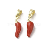 Brass Enamel Pendants, Real 18K Gold Plated, Chili Charm, FireBrick, 16x4.5x4mm, Hole: 4x2.5mm(KK-E092-31G-02)