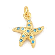 Rack Plating Brass Micro Pave Cubic Zirconia Pendants, Long-Lasting Plated, Lead Free & Cadmium Free, Starfish, Real 18K Gold Plated, 17x14x3mm, Hole: 3mm(KK-K341-57G)