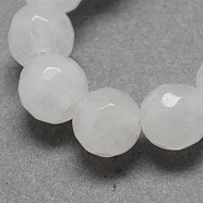 Natural White Jade Bead Strands, Dyed, Faceted, Round, White, 8mm, Hole: 1mm, about 48pcs/strand, 14.9 inch(G-R166-8mm-03)