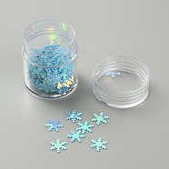 PVC Plastic Shiny Nail Art Glitter, Manicure Sequins, DIY Nail Art Decoration, Snowflake, Light Sky Blue, 8x7.5x0.2mm(MRMJ-WH0086-20D)