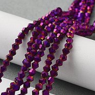 Electroplate Glass Bead Strands, Rainbow Plated, Faceted Bicone, Purple Plated, 3x3.5mm, Hole: 1mm, about 125~130pcs/strand, 18 inch(EGLA-R094-3mm-05)