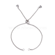 304 Stainless Steel Rolo Chain Slider Bracelet Making, Bolo Bracelet, with 304 Stainless Steel Jump Rings and Brass Beads, Heart, Stainless Steel Color, 9-7/8 inch(25cm), 0.2cm(X-AJEW-JB01117-02)