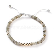 Natural Labradorite Braided Bead Bracelets, with Nylon Cord and Non-magnetic Synthetic Hematite Beads, 2-1/8 inch~2-3/4 inch(5.5~7cm)(BJEW-O175-C02)